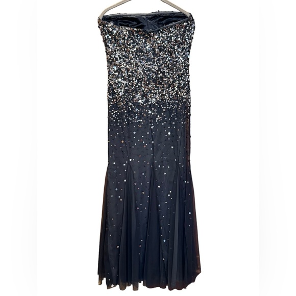 ADRIANNA PAPELL Payette Strapless Gown 4 Gunmetal Navy $300 Retail EUC - Picture 15 of 16